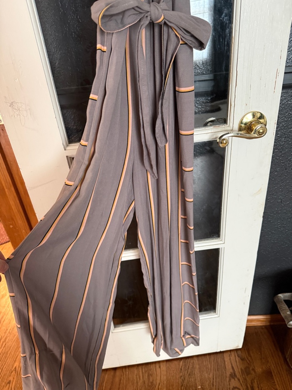 Xhilaration Striped Taupe & Yellow Spaghetti Strap Dress